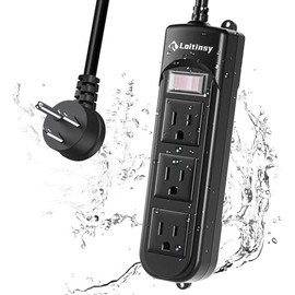 Outdoor Power Strip Weatherproof, Waterproof Flat Plug with 3 Outlets, 6.5 FT Extension Cord, Overload Protection and Shockproof, Suitable for Home and Outside, Wall Mountable, Black