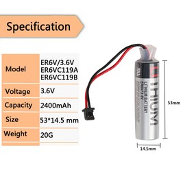 STEPMAX 10 Pack ER6V/3.6V ER6VC119A ER6VC119B 2400mAh PLC Battery Compatible with Toshiba for Mitsubishi M70 PLC with Black Plug (Non-Rechargeable)