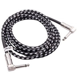 vhbw Guitar AUX Cable Compatible with All 6.35 mm Audio Sockets 3 m Audio Cable with 6.35 mm Jack Plug, Angled, Braided