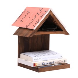 LETUBUYU Floating Bedside Wood Bookshelf, Triangle Book Page Holder, Wooden Simple Bookcase for Bedroom Nightstand Library Office or Wall Decor Storage (Brown)