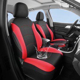 HChengkikz Neoprene Waterproof Seat Covers, Premium Cloth Car Seat Covers Full Set, Durable, Anti-Slip, Airbag Compatible, Universal Automotive Seat Covers for Most Cars SUVs Trucks(Black Red 818)