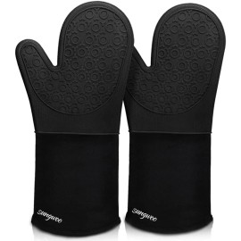 sungwoo Extra Long Silicone Oven Mitts,Heat Resistant Gloves with Quilted Liner Non-Slip