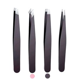 Set of 4 eyebrow tweezers, professional stainless steel tweezers for eyebrow trimming, blackhead trimming, beard trimming and more Colourful