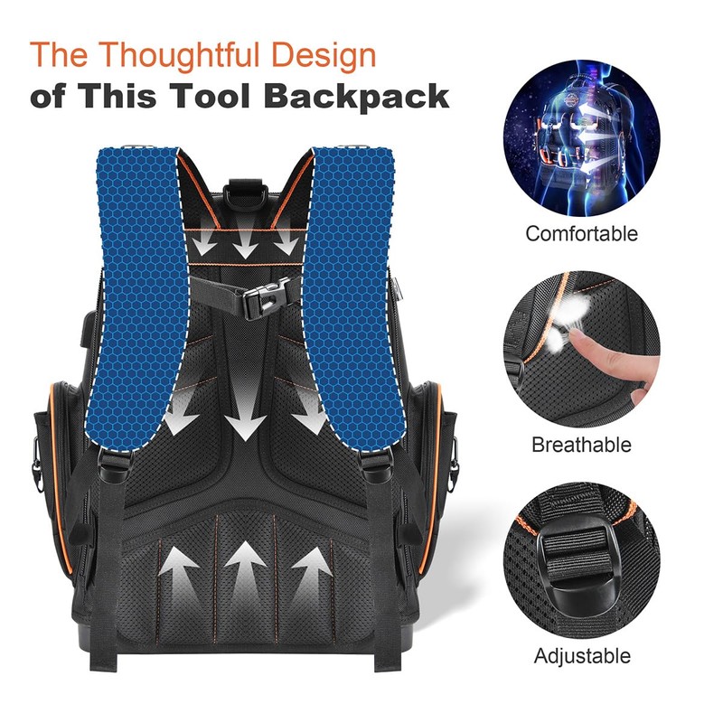Backpack Tool Bag - LOKASS Tool Backpack Heavy Duty Tool