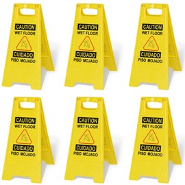 OrangeStar 6-Pack Caution Wet Floor Sign, 23.2” Double-Sided Bilingual Warning Signs for Commercial Use, Foldable A-Shaped Frame Safety Sign, Yellow