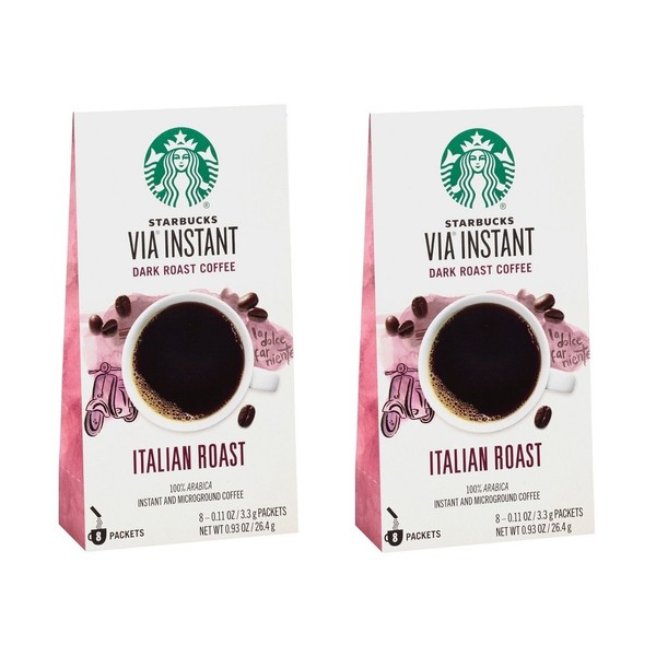 (2 Pack) Starbucks Via Ready Brew, Italian Dark Roast Instant Coffee, 8-Count each
