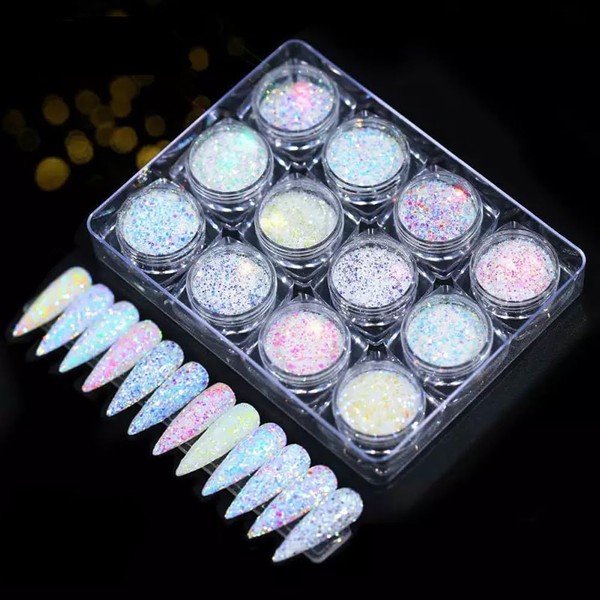 Nail Art Glitter Shiny Sequins Iridescent AB White Thin Flakes