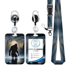 Bigfoot Badge Holder Reel Lanyard, Mountains Moon Forest ID Card Badge Holder Retractable Name Tag Clips, Funny Nurse Teacher Office Student Gifts