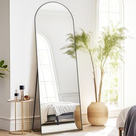 Melodieux Arched Wall Mirror Full Length Mirror 64"x21" Full Body Free Standing Floor Black Aluminum Frame Dressing Hanging Leaning Mirror Wall-Mounted for Bedroom Living Room