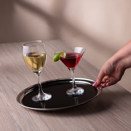 Stainless Steel Bar Tray with Black PVC 12 Inch - Non Slip Bar Tray, Waiters Tray