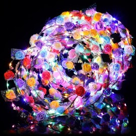 20 Unidades De Diadema De Corona De Flores Led Iluminadas Pa Rgb, Diadema Iluminada, Corona Led, Tocado Floral Luminoso Para Mujeres, Tocado De Flores