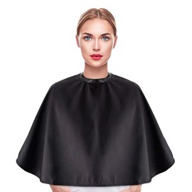Short Makeup Cape, Mini Nylon Black Makeup Bob Haircut Makeup Artist Shampoo Beauty Salon Artist Styling, Waterproof Hair Styling Cape for Women