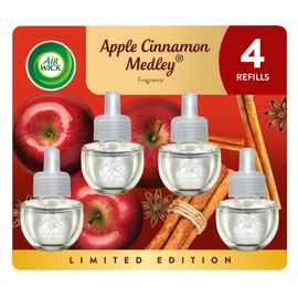 Air Wick Plug In Scented Oil Refill, Infused with Essential Oils, Plug In Air Fresheners for Home, Fall Scent, Fall Décor, Apple Cinnamon Medley, 4 ct