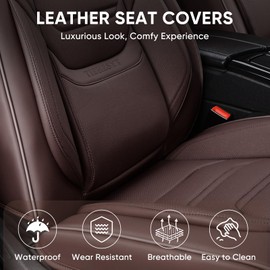 TIEHESYT Mature Brown Car Seat Covers, Breathable Faux Leather, Universal Fit, Front Pair with Headrest, Compatible with Most Vehicles