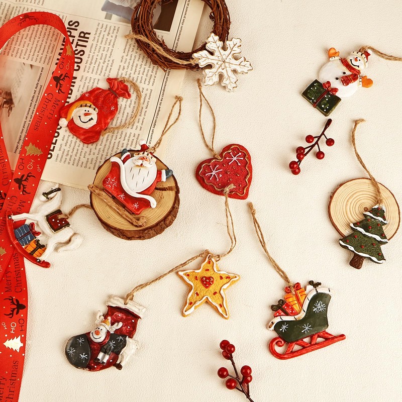 Christmas Tree Decorations, Resin Snowflake Snowman Sock Sled Christmas Tree