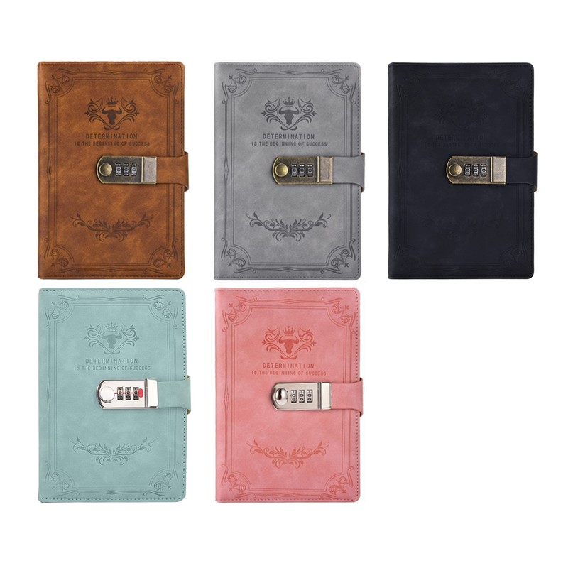 Auvier Diary with Lock, PU Leather Password Lock Notebook, Lockable