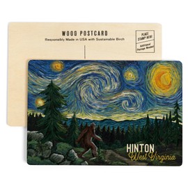 Hinton, West Virginia, Starry Night, Bigfoot (4x6 Birch Wood Postcards, 2-Pack Stationary, Rustic Home Wall Decor)