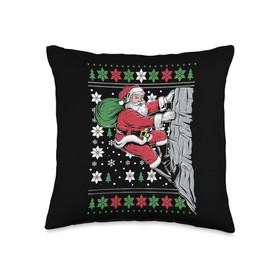 Funny Xmas Mountain climber Santa Rock Climbing Christmas Throw Pillow