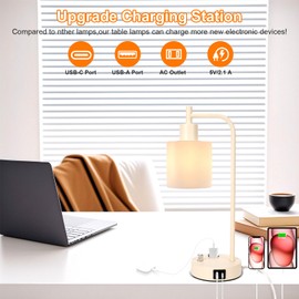 GLITI Industrial Table Lamp Desk Lamp, Stepless Dimmable Desk Lamp with 2 USB Ports and AC Power Outlet, Frosted GlassShade, Eye-Caring Bedside Nightstand Lamps for Bedroom Living Room (Apricot)