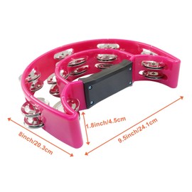 PHITUODA Tambourine Double Row, Metal Jingles Hand Held Percussion, Half Moon Tambourine for Kids/Adults/Party Kids-Pink