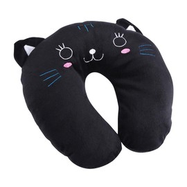 Cute U-Shaped Pillows with Animal, Ultra Soft Kids Neck Pillow Kids Neck Support for Children/Boys/Girls/Travel(Black cat)