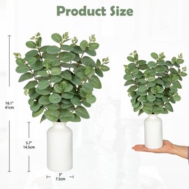 Villa Como Faux Eucalyptus Stems in Ceramic Vase, Artificial Eucalyptus Stems with Vase, 16" Fake Eucalyptuss Plants Leaves for Home Office Farmhouse Wedding Indoor & Outdoor Table Centerpiece Décor