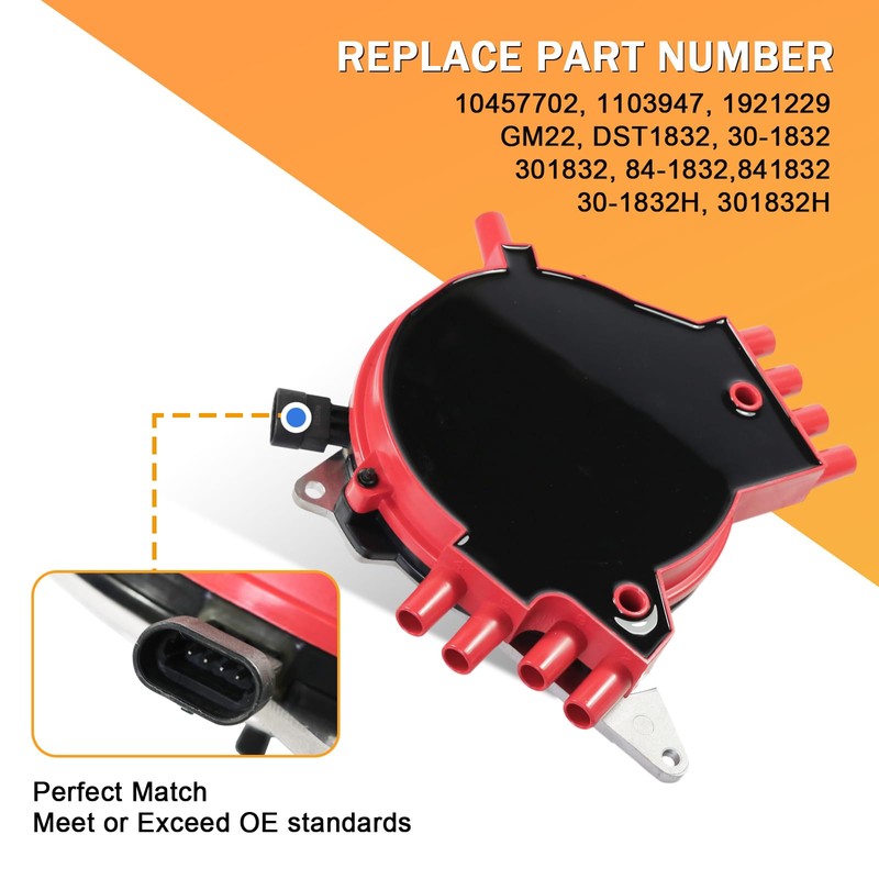 Red Ignition Distributor With Wire Harness, Cap and Rotor 10457702