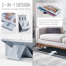 Tektalk Jigsaw Puzzle Table with Integrated Adjustable Stand/Bracket, 3-Tilting-Angle Super Lightweight Felt Puzzle Plateau Board with Cover & 4 Sorting Drawers (Light Gray, for Up to 1500 Pieces)