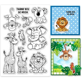 GLOBLELAND Wild Animals Clear Stamps Elephant Lion Giraffe Silicone Clear Stamp Seals Monkey Koala Bird Transparent Stamps for DIY Scrapbooking Cards Making Photo Album Journal