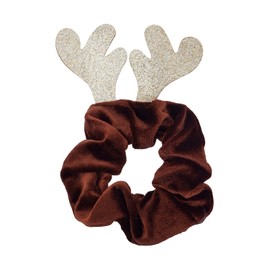 Lux Accessories Brown Little Reindeer Glittery Antlers Red White Fur Hair Ties