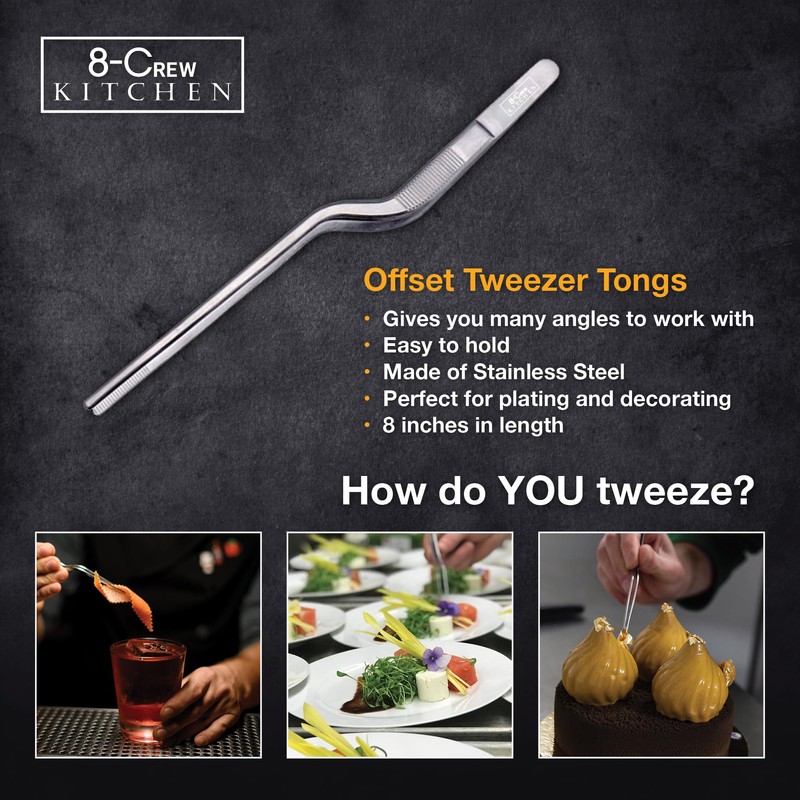 8-CREW KITCHEN Chef Tweezers - 3 Stainless Steel 8” Culinary