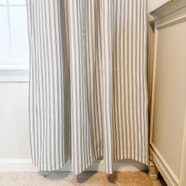 Timeless Ticking Striped Gray Blackout Panel Curtain, 63" Long x 40" W, Room Darkening Drapes w/Back Tabs