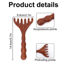 2pcs Wooden Scalp Massagers, 5.7x2.7in Portable Deer Antler Head Scalp Massager Hair Growth Wood Long Handle Wide Six-Tooth Comb Therapeutic Tools for Deep Relaxation (Brown)
