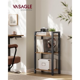 VASAGLE 3-Tier Tall Bookshelf, Narrow Bookcase with Steel Frame, Skinny Book Shelf for Living Room, Home Office, Study, 9.4 x 15.7 x 30.1 Inches, Industrial Style, Rustic Brown and Black ULLS098K02