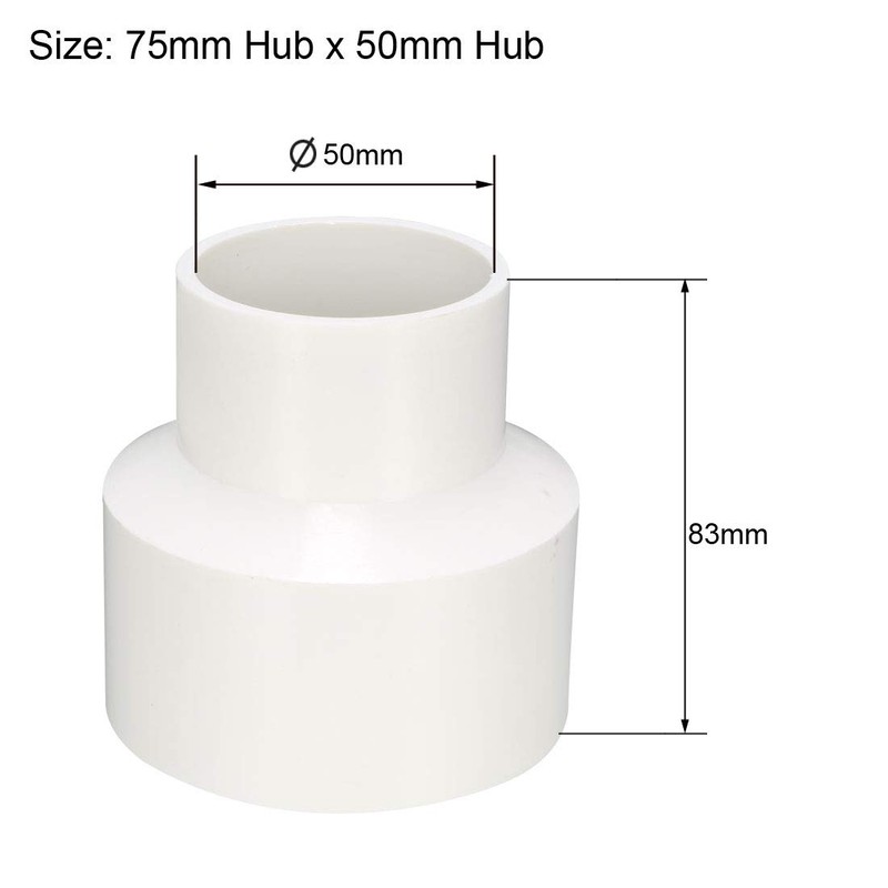 sourcing map 75mm x 50mm PVC Reducing Coupling Hub by