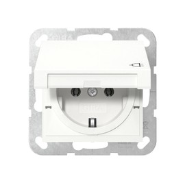 Gira 445403 Schuko Socket with Hinged Lid System 55 Pure White Glossy