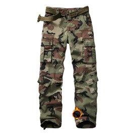 GSGGIG Men's Fleece Lined Camo Hiking Tactical Ripstop Pants Winter Outdoor Work Cargo Pants with 8 Pockets(No Belt) JR55 C29 Camo 34