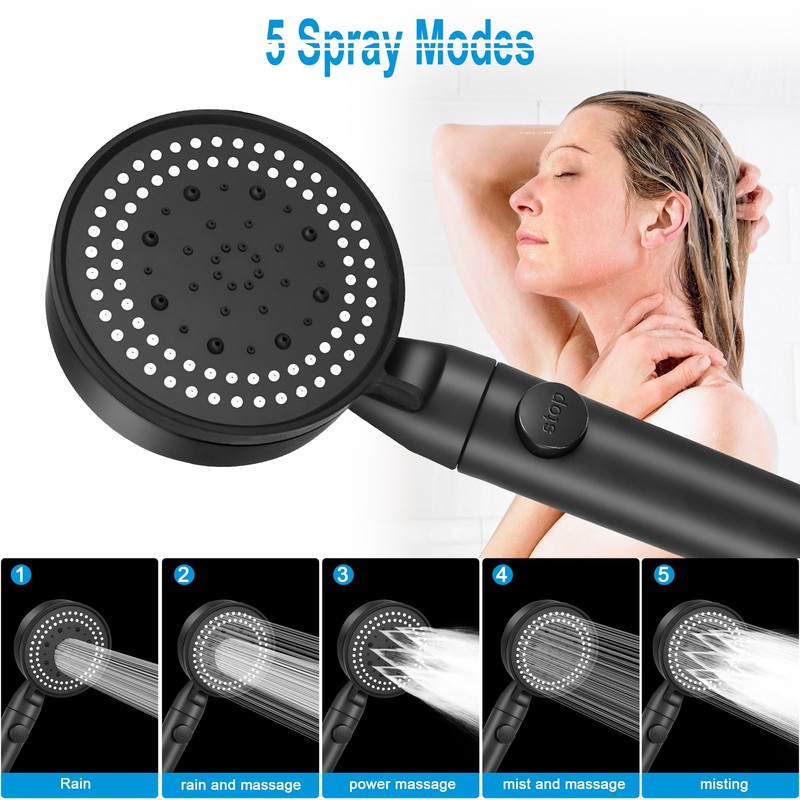 Shower Head and Hose, 5 Mode Water Saving Shower Heads