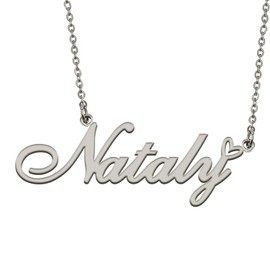HUAN XUN Silver Initial Letter Necklace for Women Girls Nataly Custom Nameplate