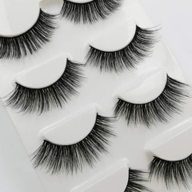 False Eyelashes 3D Imitation Hair, Natural, Black, Long, Pure, Handmade with Invisible Band, Reusable, 4 Pairs