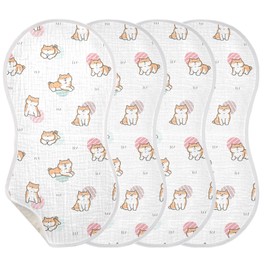 Kigai Cute Cartoon Shiba Inu Dog Muslin Baby Burp Cloths - Super Absorbent and Soft Burping Rags - Cotton Burp Clothes Set for Boys and Girls, 1 Pack