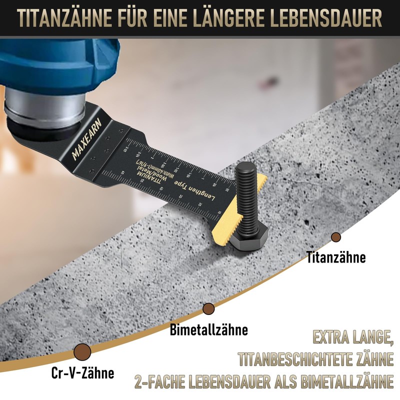 MaxEarn 4Pcs 70mm Extra Long Oscillating Saw Bl-ades, Titanium Multitool