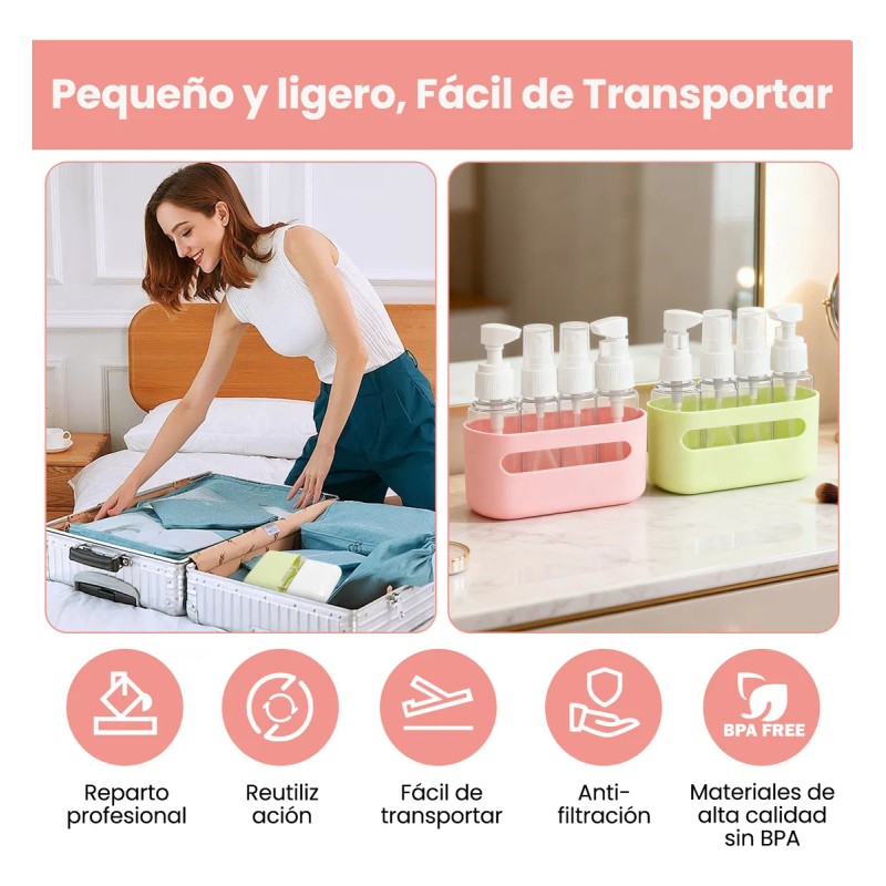 2 Pzs Botellas De Viaje 4 En 1 Portátiles Recargables