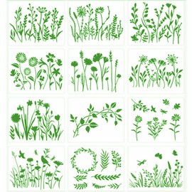 Flowers Stencils for Painting 12pcs, DIY Drawing Template, Reusable Drawing Stencils (White 2)