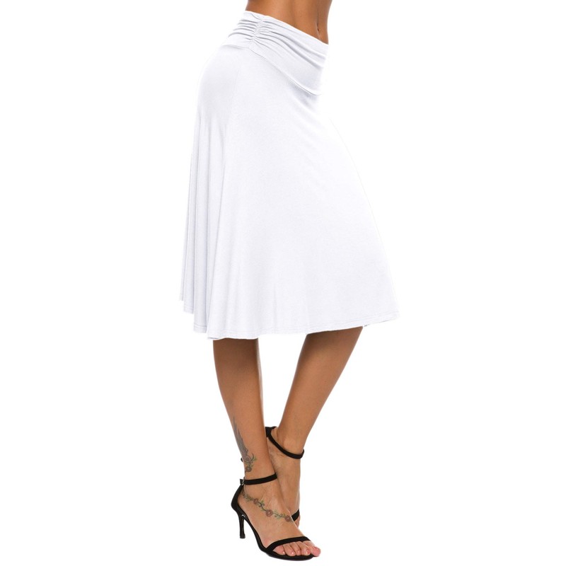 EXCHIC Women's Elastic Waist Plain A-Line Yoga Skirt - White,