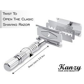 Kanzy Rasierhobel Herren und Damen Edelstahl mit Reise Etui Nassrasierer Sicherheitsrasierer arbeitet mit allen Doppelkante Rasierer Klingen Safety Razor Set