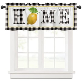 Savannan Summer Lemon Valances, Yellow Fresh Lemon Home Black White Buffalo Check Plaid Rod Pocket Cafe Valance Short Window Curtains Valances for Kitchen, Bedroom, Living Room, 1 Panel, 60''X18''