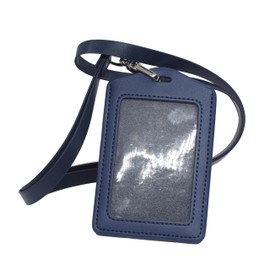 BAWAKO Real Leather ID Card Holder, ID Card Holder, ID Badge Holder Made of Robust Leather, ID Badge Holder with PU Leather Strap (Blue, V)