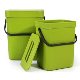 Spesh 2 Pcs (3L+5L) Food Waste Bins Hanging Trash Cans with Lid Small Food Waste Caddy Under Sink Bins for Kitchen, Bathroom, Office(Green)