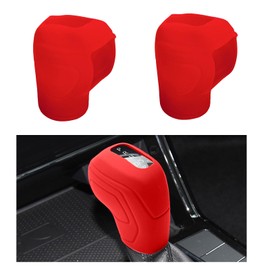 KVAEY 2 PCS Car Gear Shift Knob Cover, Anti-Slip Silicone Automotive Shift Lever Protective Cover, Universal Gear Shifter Stick Decoration Cover for Men Women, Car Accessories (Red, Style 2)